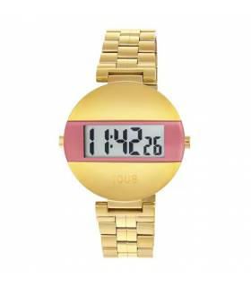 Reloj digital con brazalete de acero IPG dorado y color rosa MARS