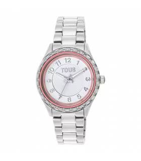 Reloj analógico con brazalete de acero y bisel interior de aluminio rosa Mini T-Bear