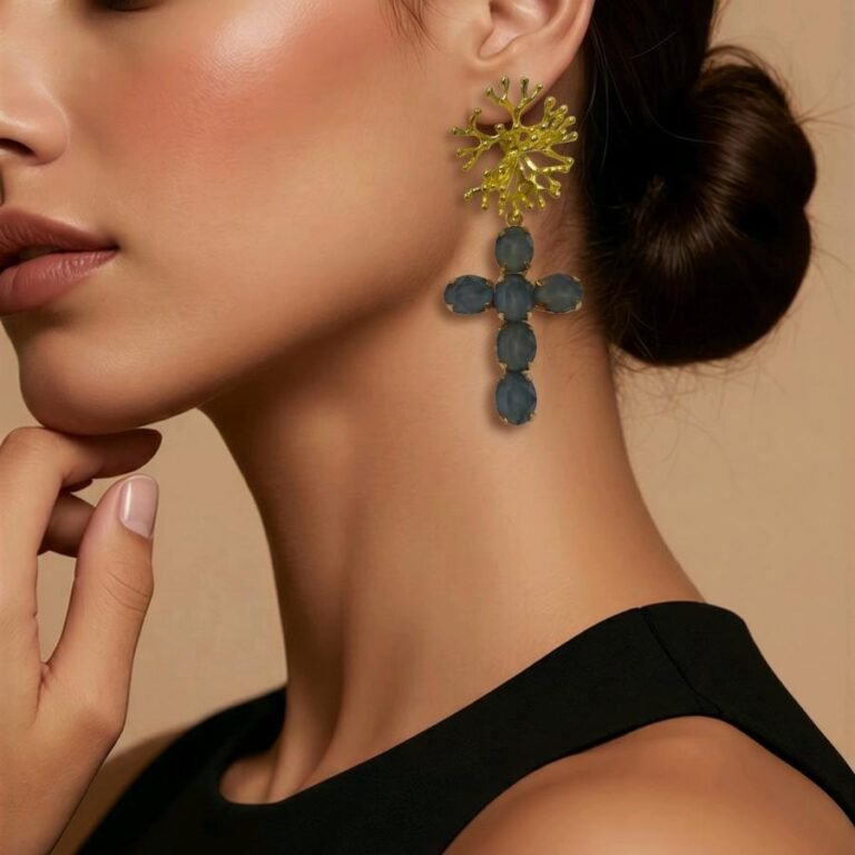 Pendientes Cruz Piedras Grises