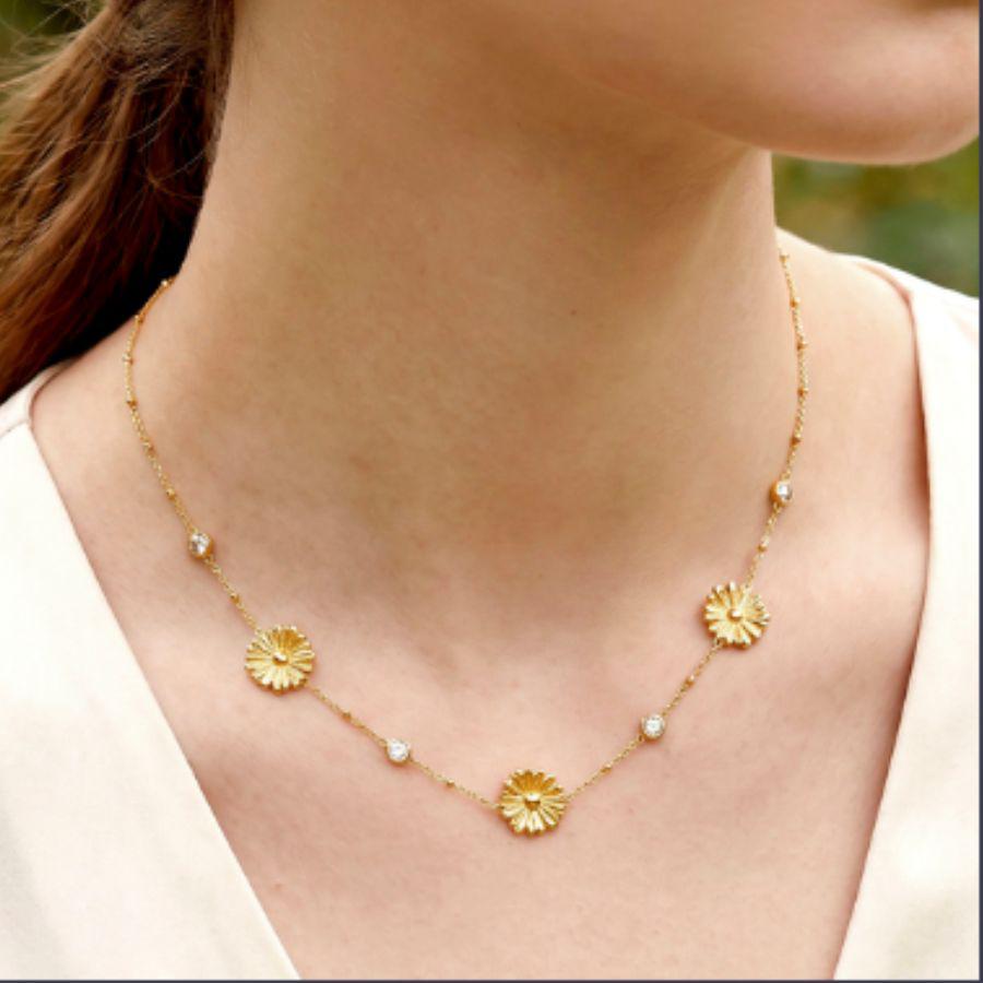 Collar Lotus Style Boho Acero Dorado Flores
