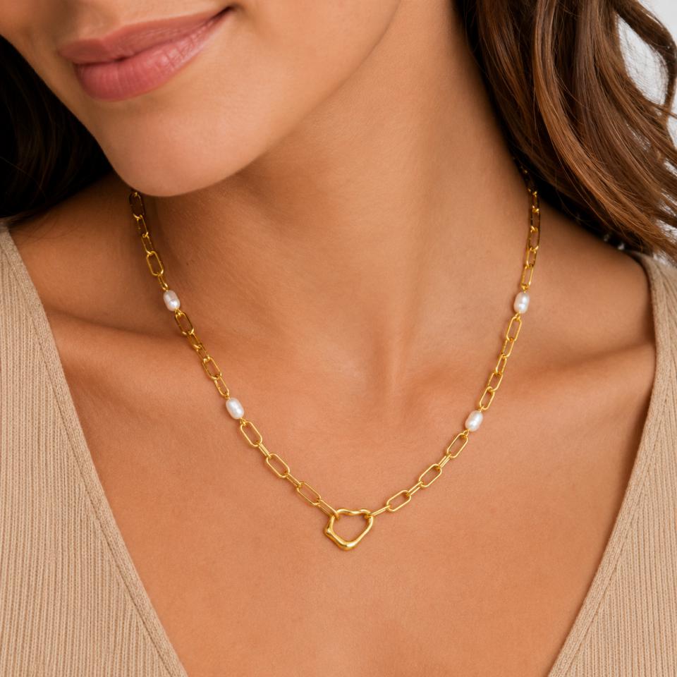 Collar Lotus Style Urban Woman Dorado Y Perlas