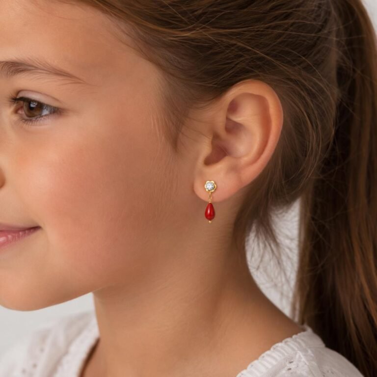 Pendientes niña oro coral