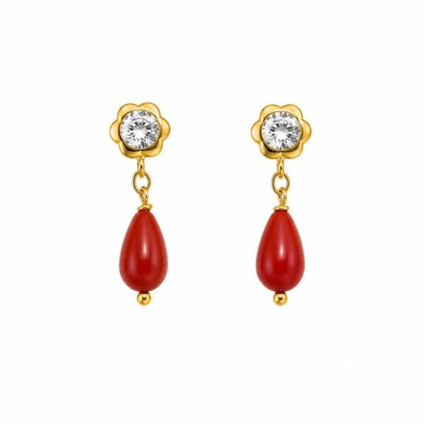 Pendientes Niña Oro 18K Coral y Circonita 