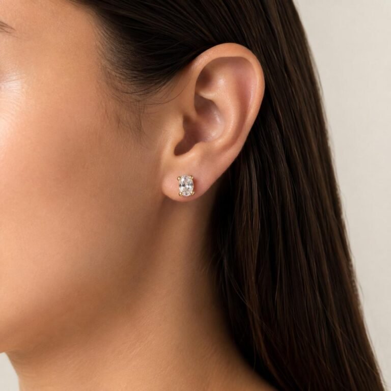 Pendientes oro circonita oval