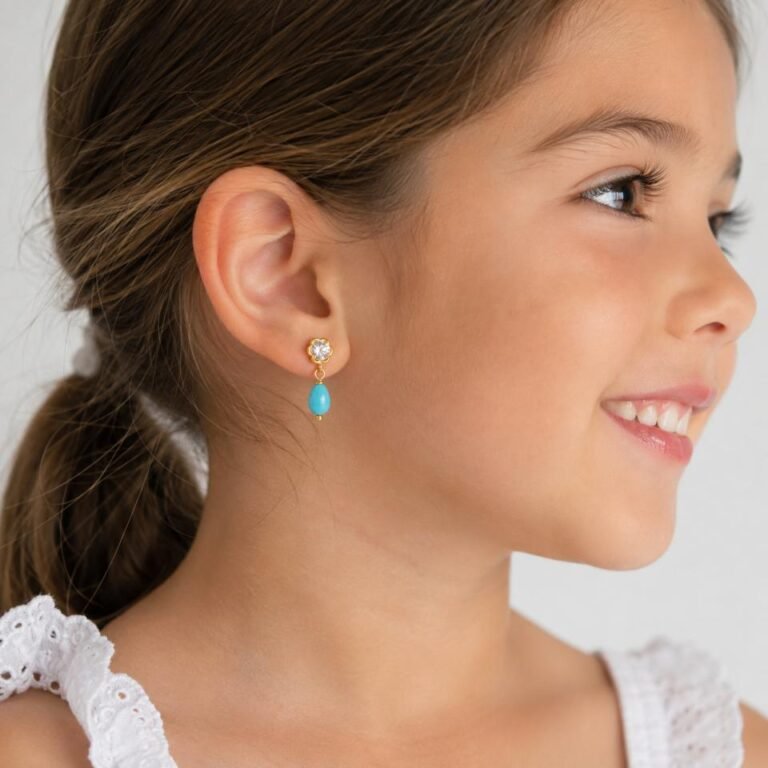 Pendientes niña oro turquesa