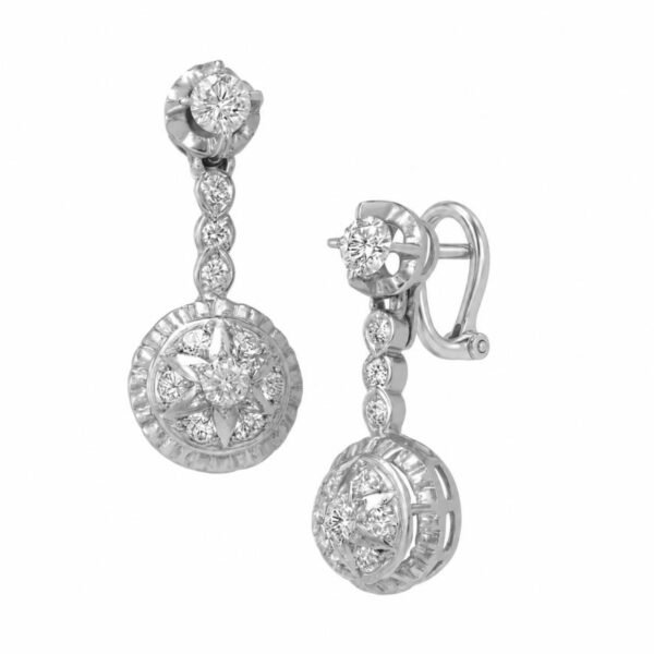 Pendientes Roseta Oro Blanco 18k Circonitas