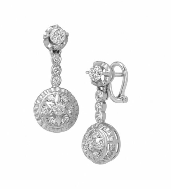 Pendientes Roseta Oro Blanco 18k Circonitas