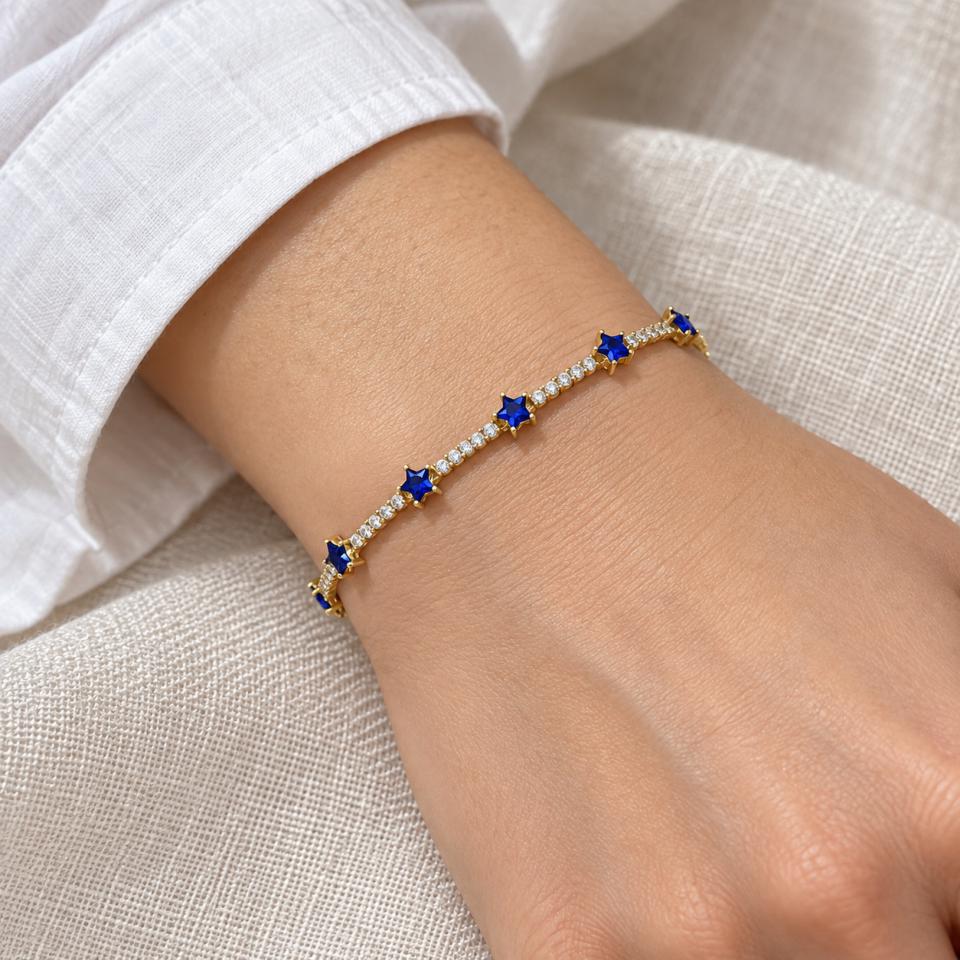 Pulsera Plata Chapada con Circonitas Y Estrellas