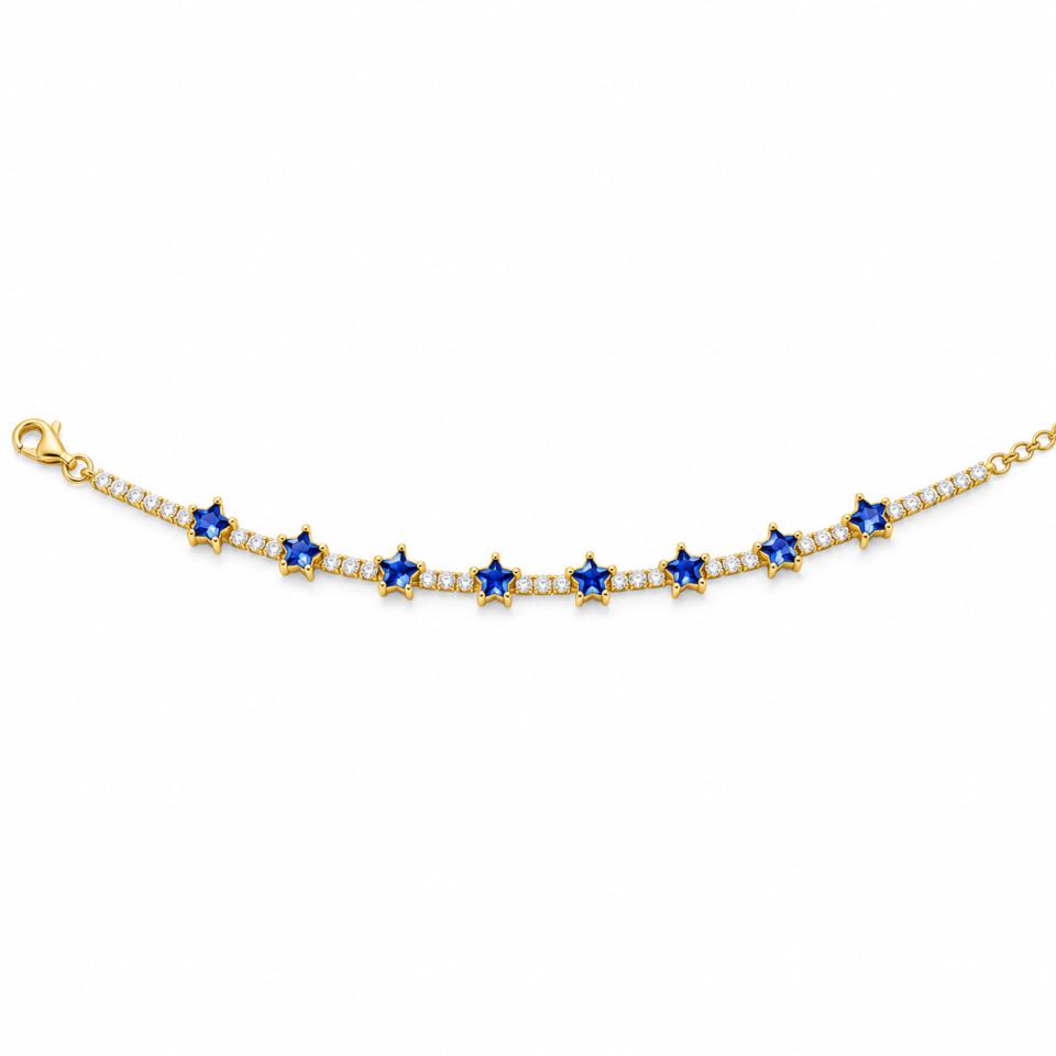 Pulsera Plata Chapada con Circonitas Y Estrellas