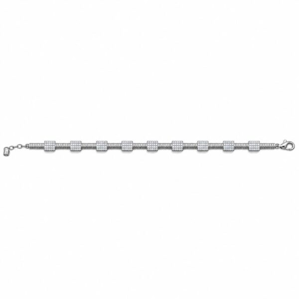 Pulsera Plata de Ley Cadena Rígida y Cuadrados